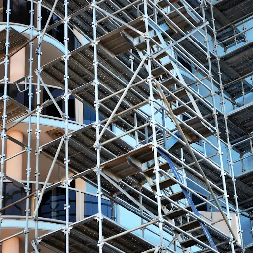 Kwikstage scaffolding standards stacked with wedge connection parts