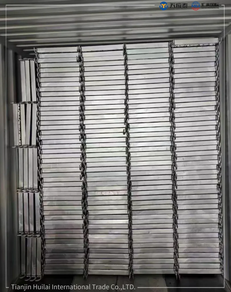 Steel planking loaded in container for Southeast Asia bridge maintenance access project
