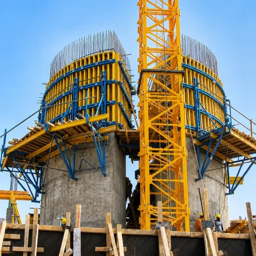 climbing formwork system installed on circular concrete walls