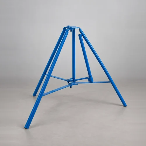 Blue folding steel tripod for adjustable prop setup