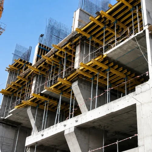 timber beam slab formwork installed on a multi-storey concrete building