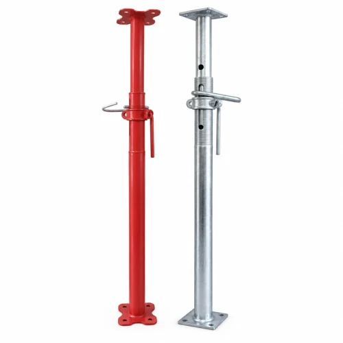 Painted and galvanized adjustable steel props with threaded adjustment collars